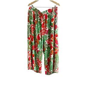 Rose & Olive Crepe Pants Cropped Plus Size Size 3X Tropical Print Lightweight
